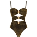 Dettaglio del costume da bagno bronzo metallizzato con ritagli a diamante e fibbie oro - S / Costume da Bagno Bronzo
