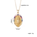 Golden Virgin Mary pendant necklace with colorful zircon inlay and 45cm link chain - Oval Colorful Zirconia Virgin Mary with Texture (No. 11)