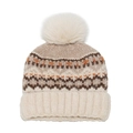 Détails du motif en tricot Fair Isle sur le bonnet avec pompon et motifs géométriques - M (56-58cm) / Beige