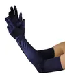 Deep blue long satin cosplay gloves with elegant silky finish for formal parties - Navy Blue