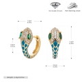 Detailed dimension guide for gold snake hoop earrings with blue enamel and 5A zircon - Gold + Blue