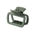 Close-up of matte Morandi green square hair claw clip with hollow design and metal spring - Olive Green