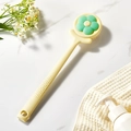 Pale yellow long-handled bath brush with mint green flower design for back scrubbing - Creamy Beige