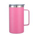 Detailed view of the pink matte stainless steel mug with a large ergonomic handle - Matte Deep Pink