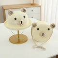 Détail d'un chapeau de paille pour enfants et sac assorti avec oreilles d'ours mignonnes - Chapeau Blanc Lait + Sac