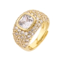 Detail of gold-plated ring featuring cushion-cut clear zircon and pave-set accents - Gold Full Zirconia Wide