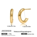 Waterproof gold C-shape stainless steel stud earrings measuring 1.42cm for women - Gold Smooth C-Shape (JDE0305030)