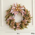 50cm Weihnachts kranz mit goldenen Kugeln und Lebkuchenmann-Bändern als Türdekoration - 50cm / Beige Muster Schleifenkranz (Mit Lichtern)