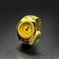 Fashionable golden metal ring watch featuring a yellow dial with clear black numerals - Small Round Yellow Dial