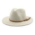 Breathable Panama straw hat with brown braided leather band and decorative tassel accent - M (56-58cm) / Brown Green