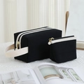 Set of two black corduroy makeup bags with elegant pearl zipper pulls and carry handle - 2-Piece Set (Large & Small) / Classic Black