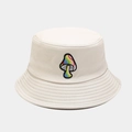 Close-up of rainbow mushroom embroidery on off-white canvas bucket hat detail - M (56-58cm) / Dreamy Mushroom Beige