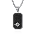 Pendentif militaire en fibre de carbone avec étoile à huit branches et chaîne acier - Pendentif uniquement / Couleur Acier