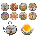 DIY diamond painting coasters set of 8 with autumn harvest patterns and black metal holder - Autumn Harvest