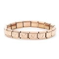 Italian modular charm bracelet in rose gold finish with embossed heart pattern links - Rose Gold Heart Hollow (18 Links)