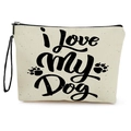 Off-white canvas makeup bag featuring black I Love My Dog print and wrist strap - Beige-I Love My Dog (Without Wristlet)