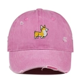 Berretto da baseball rosa lavato vintage con ricamo di un simpatico cane Corgi - Taglia unica / Rosa