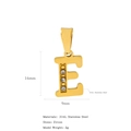 Pendentif lettre E en acier inoxydable 316L plaqué or 18k avec trois zircons - Lettre E