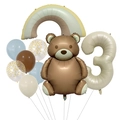 Teddy bear birthday balloon set with brown bear, rainbow, and number 3 balloon - Matte Teddy Bear Set 3