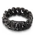 Herren Vintage-Silber-Panzerarmband mit Totenkopf-Schnalle im Retro-Gothic-Stil - Schwarz / 22cm