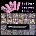 Nail art set with 21 grids of AB iridescent rhinestones and professional dotting pen - AB Diamonds Set