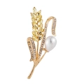 Elegant wheat stalk brooch with yellow crystals and a white teardrop pearl in gold finish - Style 2-Wheat with Pearl