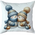 Housse de coussin de Noël carrée avec deux bonhommes de neige en bleu et or festif - Style 13
