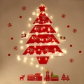 DIY wooden Christmas tree wall hanging set with LED lights and red festive decorations - Non-woven Fabric Wall Tree