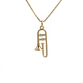 Gold trumpet pendant necklace with cubic zirconia and geometric link chain for women - Gold Trombone Style