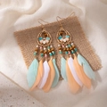 Bohemian style long feather tassel earrings in blue and orange with wooden beads - Gold and Light Blue Feather Style(E4684-3)
