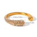 Detail of 18k gold plated stainless steel earring with pavé zircon drop and sphere end - Teardrop Zirconia Open Ring XZ-R30361
