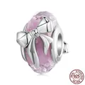 Charme en verre facetté rose avec nœud 3D en argent sterling S925 pour bijoux DIY - Nœud Violet