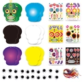 DIY Day of the Dead skeleton card set with stickers and colorful hanging ropes - 56-Piece DIY Flower Skull Set (12 Cards + 12 Stickers + 12 Ribbons + 20 Eyes)