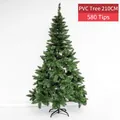 Green 210cm PVC artificial Christmas tree with 580 tips and metal stand base - 210cm Green PVC Tree