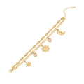 Double-layered gold titanium bracelet with pink heart crystals and celestial charms - Star Moon Style