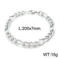 Bracciale a catena in acciaio inossidabile argento 3:1 Cuban link hip-hop 200x7mm - Chiusura a Moschettone 3-1 Catena Curb a Trama / 20cm / Color Acciaio