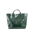 Dark green crocodile pattern tote bag with TOTE BAG print and glossy finish - Green