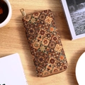 Bohemian mandala cork clutch wallet with ethnic patterns and gold zipper closure - Style F