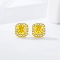 Elegant gold earrings featuring a yellow square center stone with a clear halo - Small Sugar Cube Earrings Tz-37