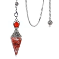Antique silver hex cone pendulum necklace with red crushed stone in resin resin - Red Agate (Antique Silver)