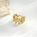 Polsino per orecchio in oro con design a foglia e zirconi incastonati stile vintage - Design Avvolgente a Foglia(A861-3#)