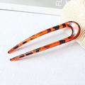 U-shaped hair fork in classic tortoiseshell acetate finish for elegant buns - Red Leopard Spot