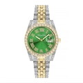 Montre à quartz luxe pour femme avec cadran vert et bracelet bicolore serti de diamants - Vert