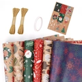 Vintage Christmas kraft wrapping paper set with twine, stickers, and tags for DIY gift packing - Set 5