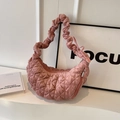 Pink quilted cloud bag with ruched shoulder strap and metallic zipper closure - Rubber Pink