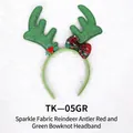 Sparkly green reindeer antler headband with a red and green plaid bow for Christmas - TK-05GR (Shiny Fabric Antler Plaid Bow Headband - Green)
