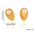 Titanium steel shell-shaped gold earrings with pearl center and 22x15mm dimensions - Style 7-Textured Shell Pearl