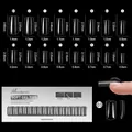 Size chart for 256pcs soft gel nail tips featuring 16 sizes with precise measurements - Western Style 03 / 256 Pieces