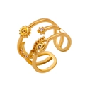 Bague ouverte dorée multicouche avec étoiles, croissant de lune et œil protecteur - Style Soleil Lune Étoile Mauvais Œil Multicouche (A-828)