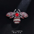 Vintage bee brooch with red zircon crystal accents and silver alloy finish 4.0x5.9cm - Antique Gold Red Rhinestone Large Bee